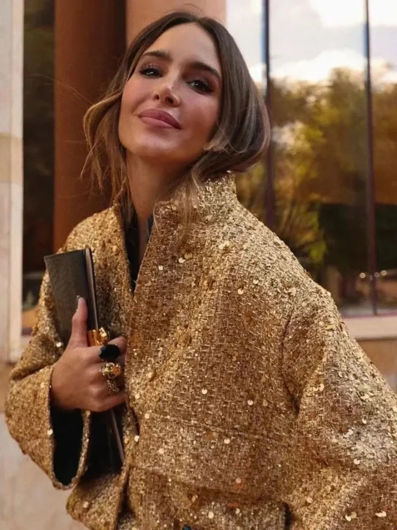 Kathleen – Veste Bomber à Paillettes Or pour Femme