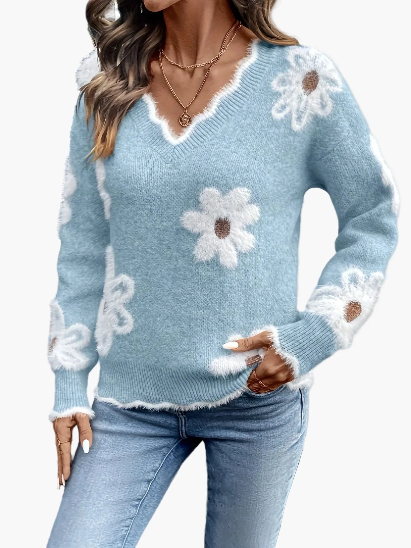 Pull femme à fleurs style décontracté pour le quotidien et les loisirs