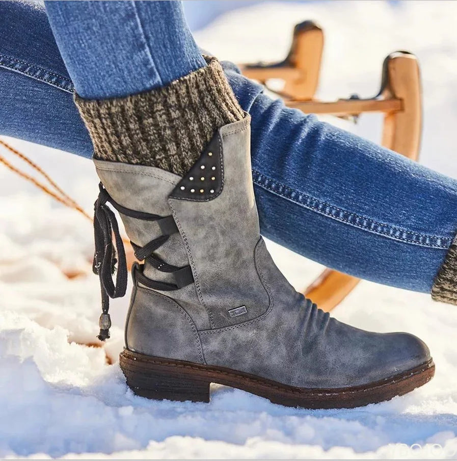 Anna – Bottines Rétro Tricotées pour Femmes avec Fermeture Éclair Latérale