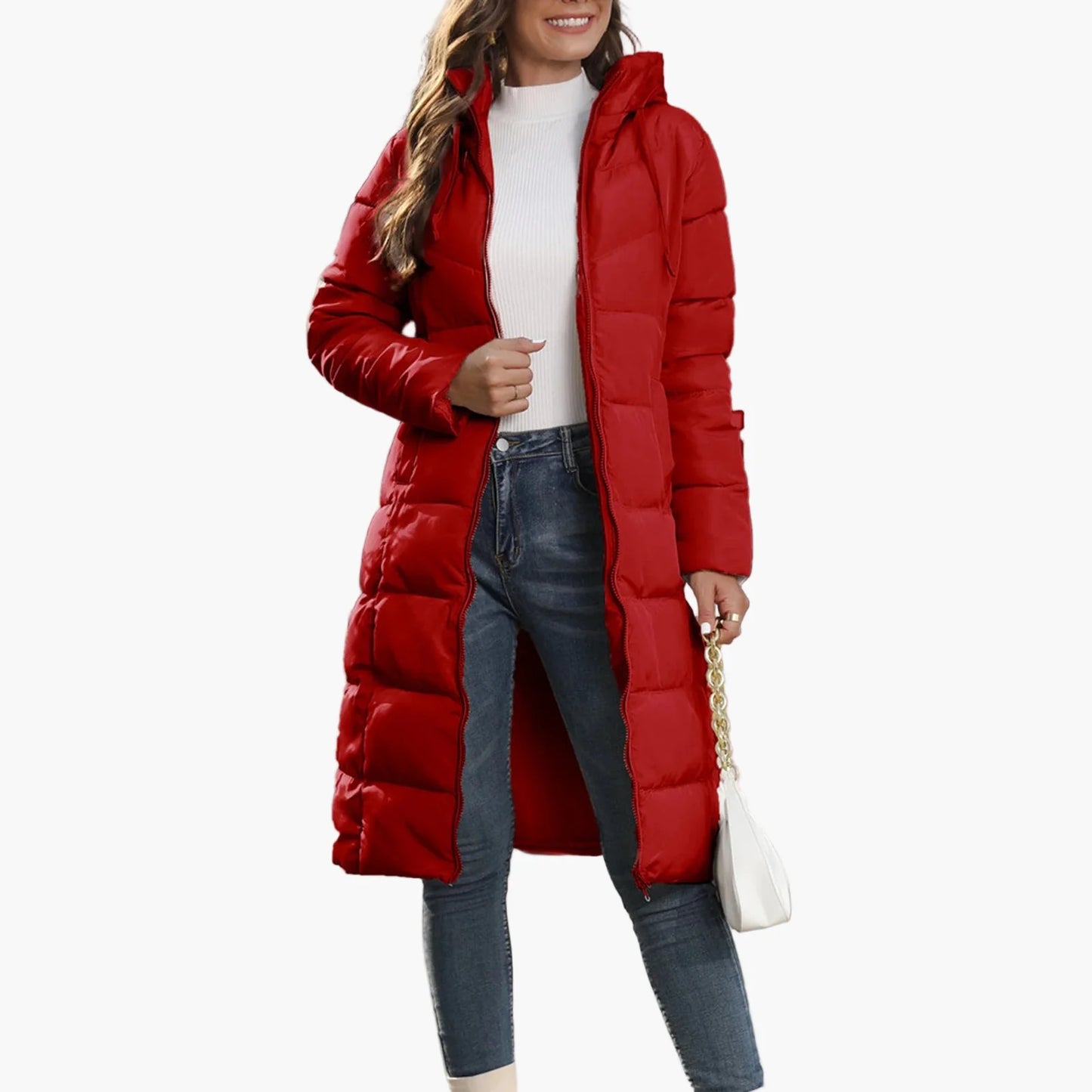 Manteau long matelassé femme à capuche – Doudoune chaude style urbain hiver