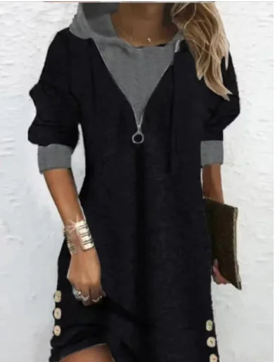 Amanda – Robe Sweat Patchwork pour Femme à Manches Longues
