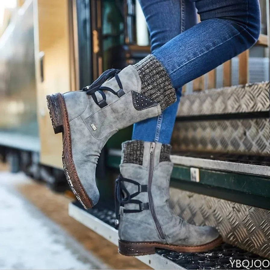 Anna – Bottines Rétro Tricotées pour Femmes avec Fermeture Éclair Latérale