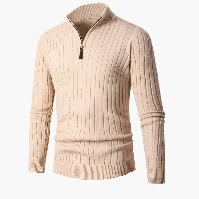 Pull zippé demi-fermeture style côtelé pour homme, élégant et confortable, idéal automne-hiver