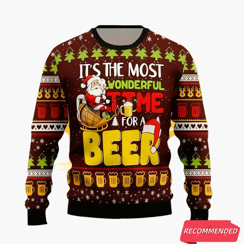 Pull de Noël homme style ugly sweater pour amateurs de bière – Humour festif, idéal fêtes et cadeaux
