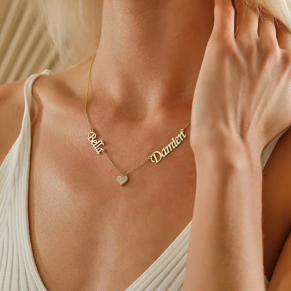 Joan – Collier Pendentif Cœur Personnalisé avec Plaques de Nom Multiples