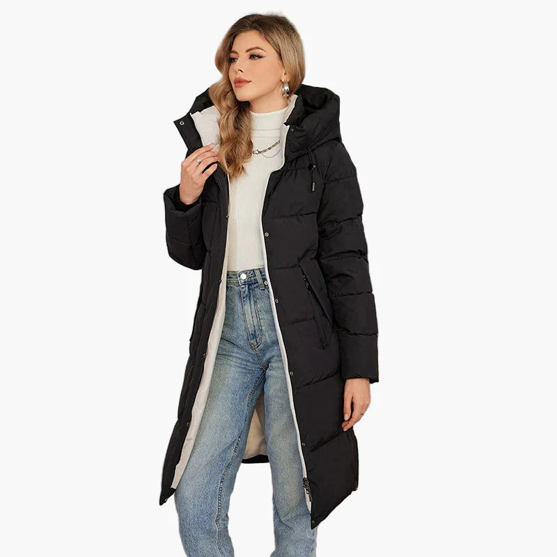 Manteau d'hiver long matelassé à capuche pour femme, style urbain chaud