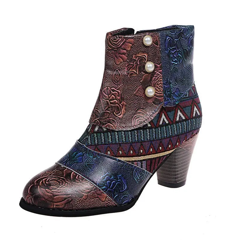 Helen – Bottines en Cuir Bohème Vintage et Talon Bas Confortable