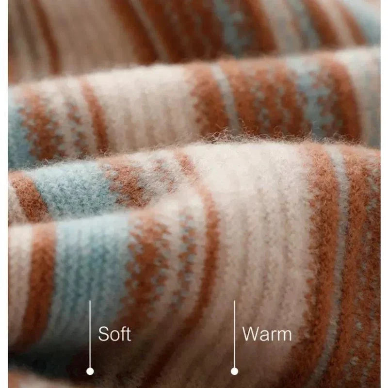 Pull à Col Roulé Femme Style Vintage Rayé Idéal pour l'Hiver et le Quotidien