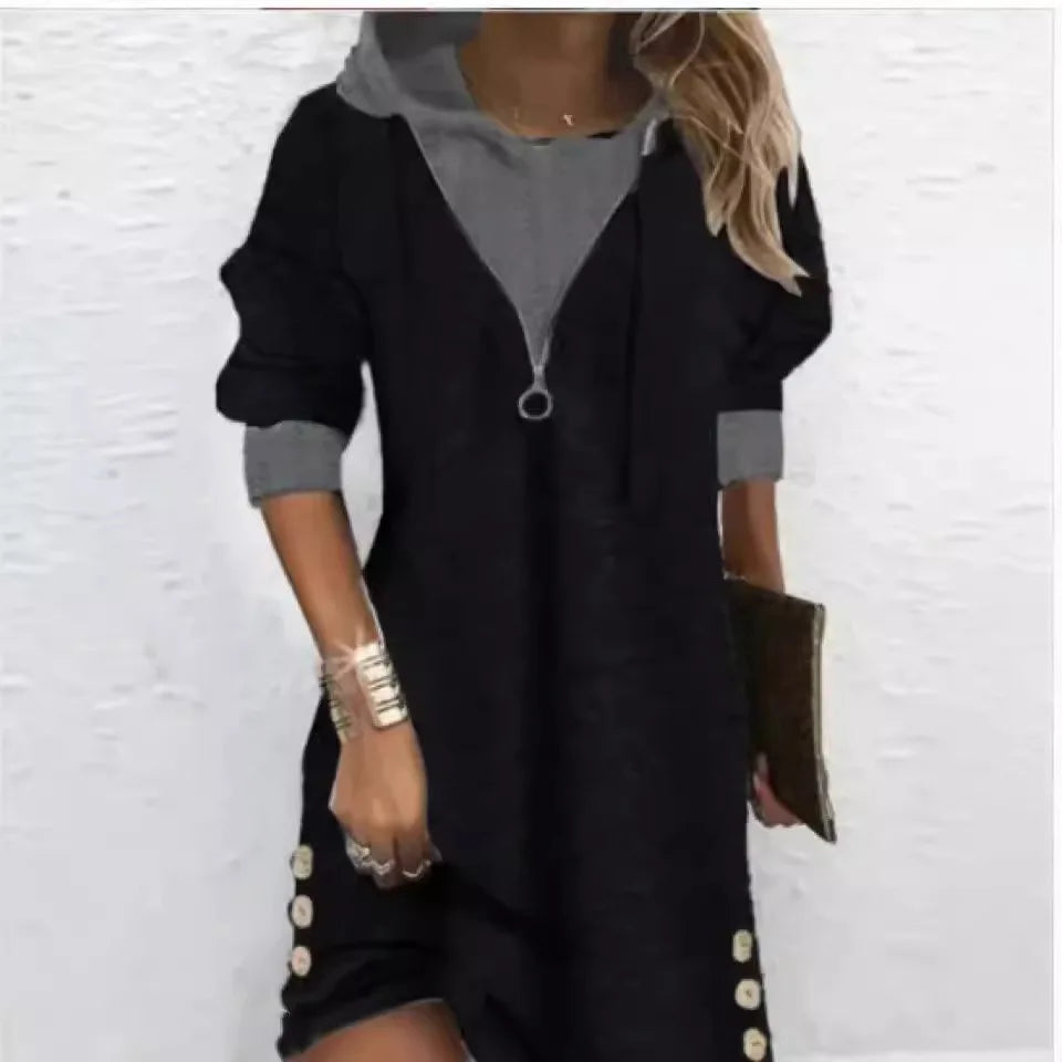 Amanda – Robe Sweat Patchwork pour Femme à Manches Longues