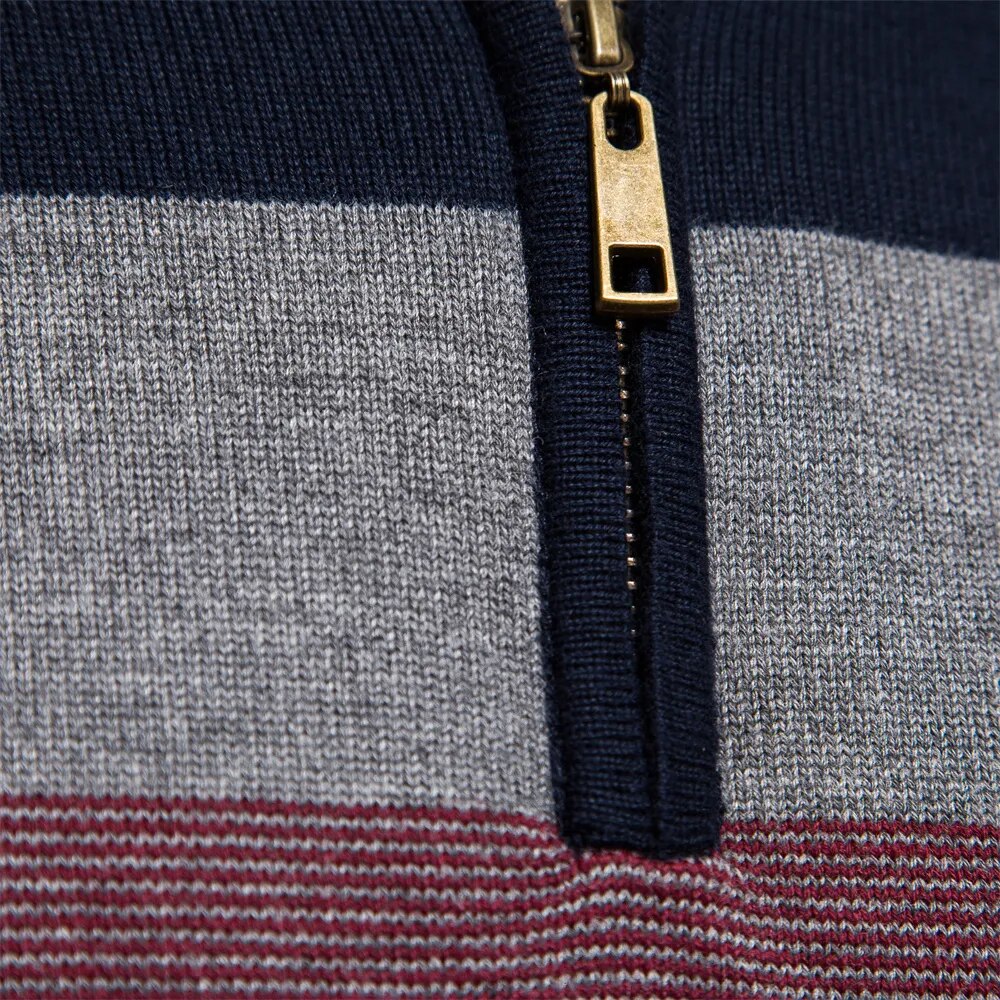 Pull à fermeture éclair quart pour homme – Style rayé chic et polyvalence quotidienne