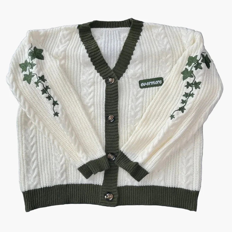 Oversized women's cardigan university style with floral embroidery and buttons – Chic casual look