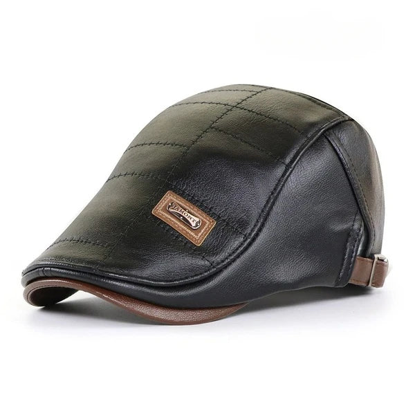 Christopher – Béret d'Hiver en Cuir Synthétique pour Hommes avec Visière