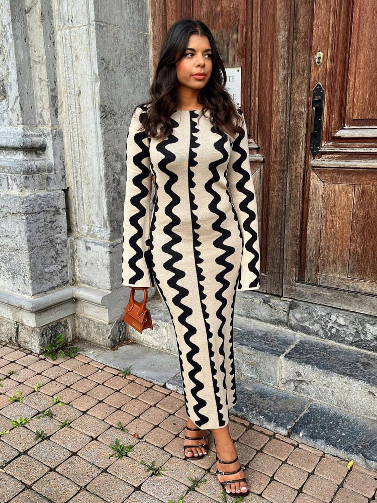 Juliette - Robe Longue en Maille à Manches Longues