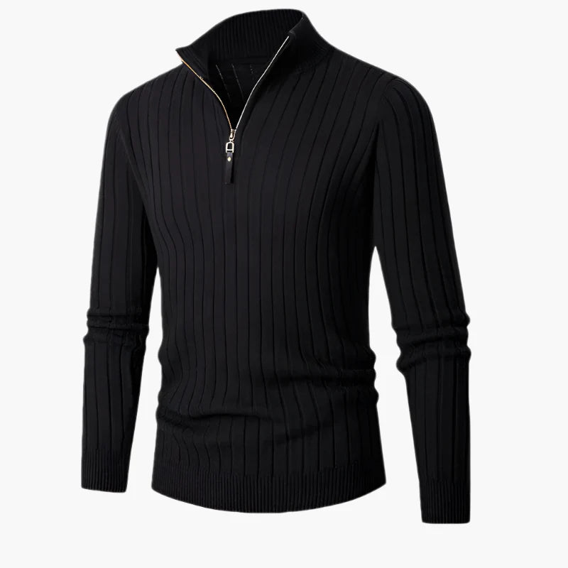 Pull zippé demi-fermeture style côtelé pour homme, élégant et confortable, idéal automne-hiver