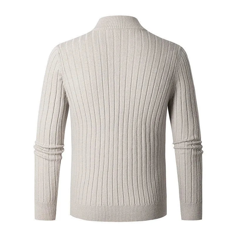 Pull zippé demi-fermeture style côtelé pour homme, élégant et confortable, idéal automne-hiver
