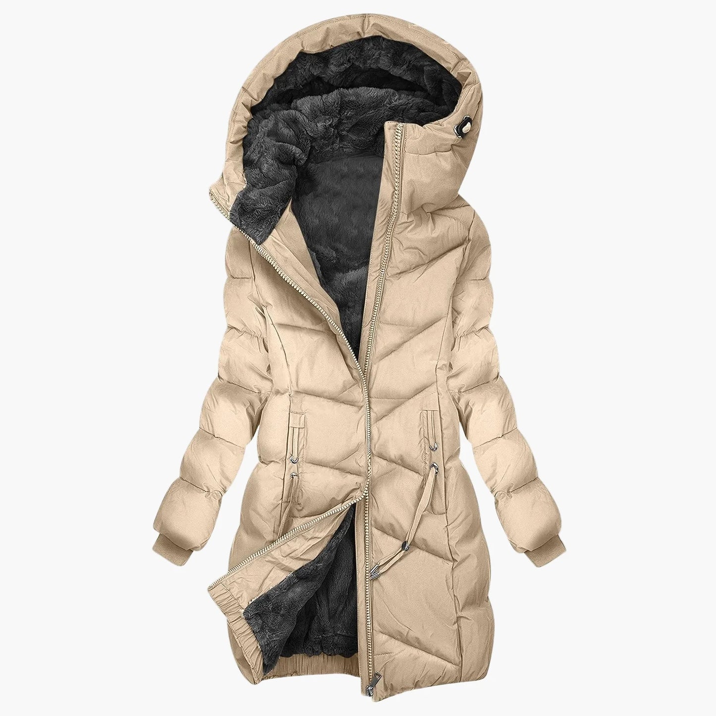 Manteau d'hiver long femme à capuche style doudoune coupe-vent élégant