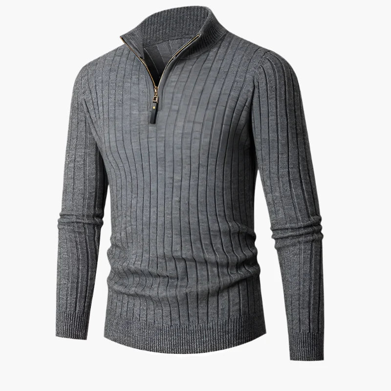 Pull zippé demi-fermeture style côtelé pour homme, élégant et confortable, idéal automne-hiver
