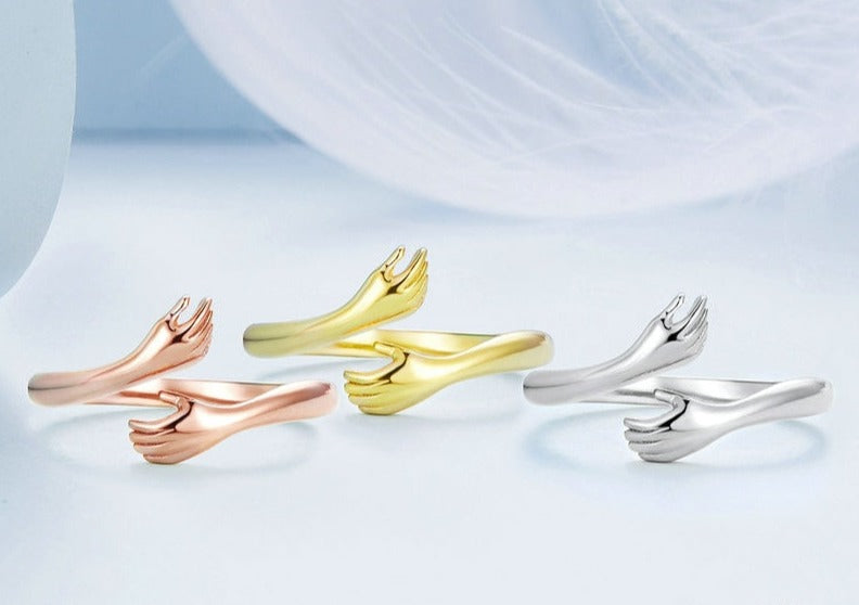 Bague Femme Style Moderne Ajustable Mains Enlacées Idée Cadeau Symbolique