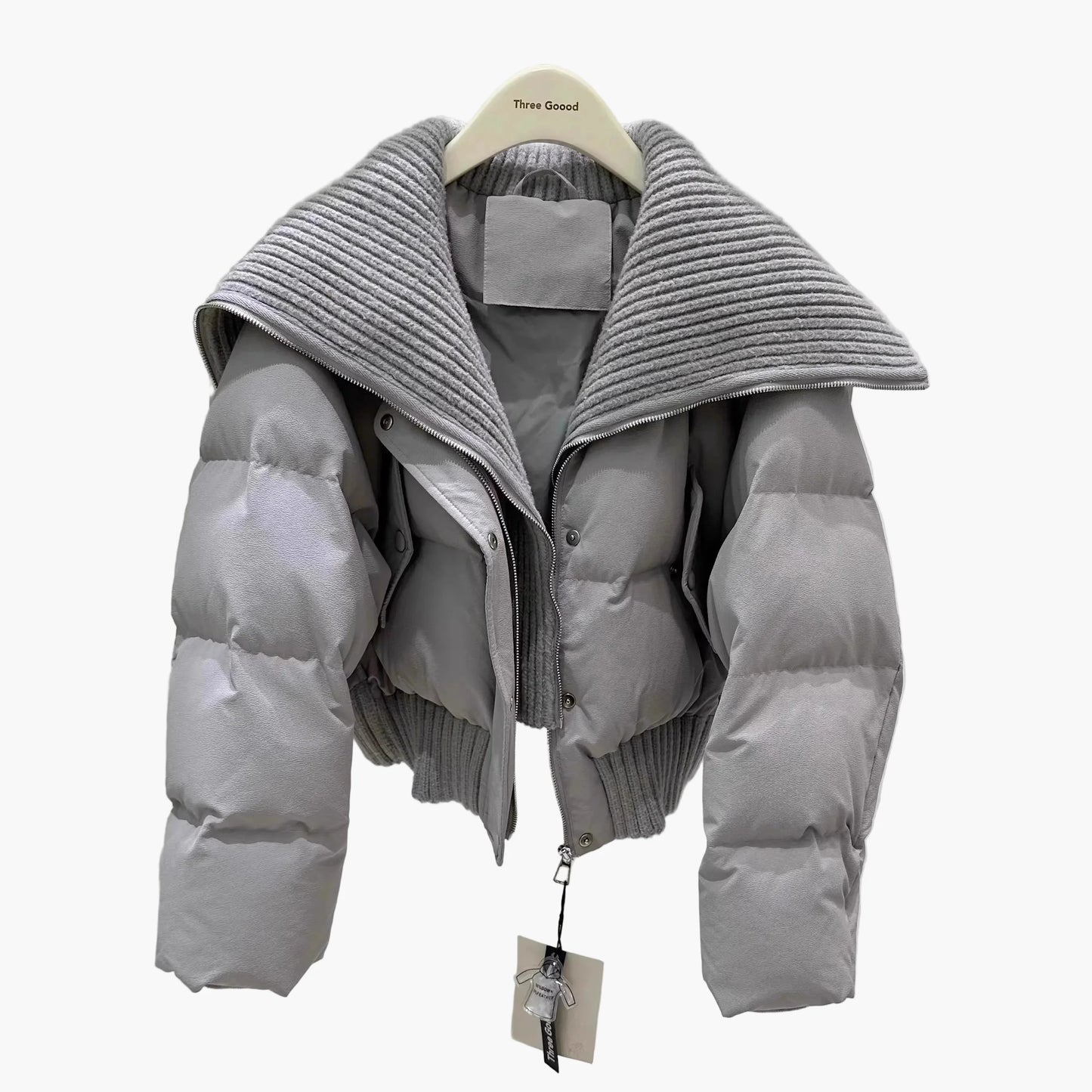 Veste doudoune courte femme style urbain chic à col large