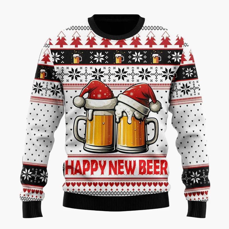 Pull de Noël Homme Style Humoristique Santa Beer - Idéal Fêtes et Cadeaux