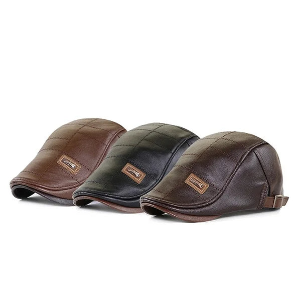 Christopher – Béret d'Hiver en Cuir Synthétique pour Hommes avec Visière