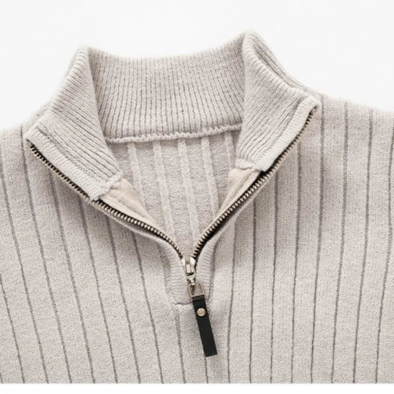 Pull zippé demi-fermeture style côtelé pour homme, élégant et confortable, idéal automne-hiver