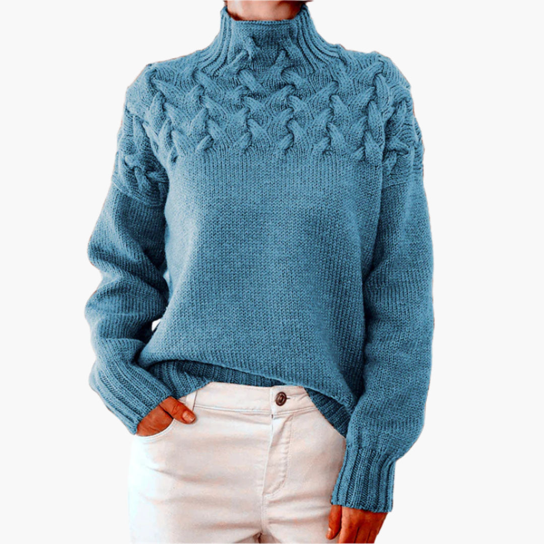 Pull à col montant torsadé pour femme – Style hivernal élégant et confortable