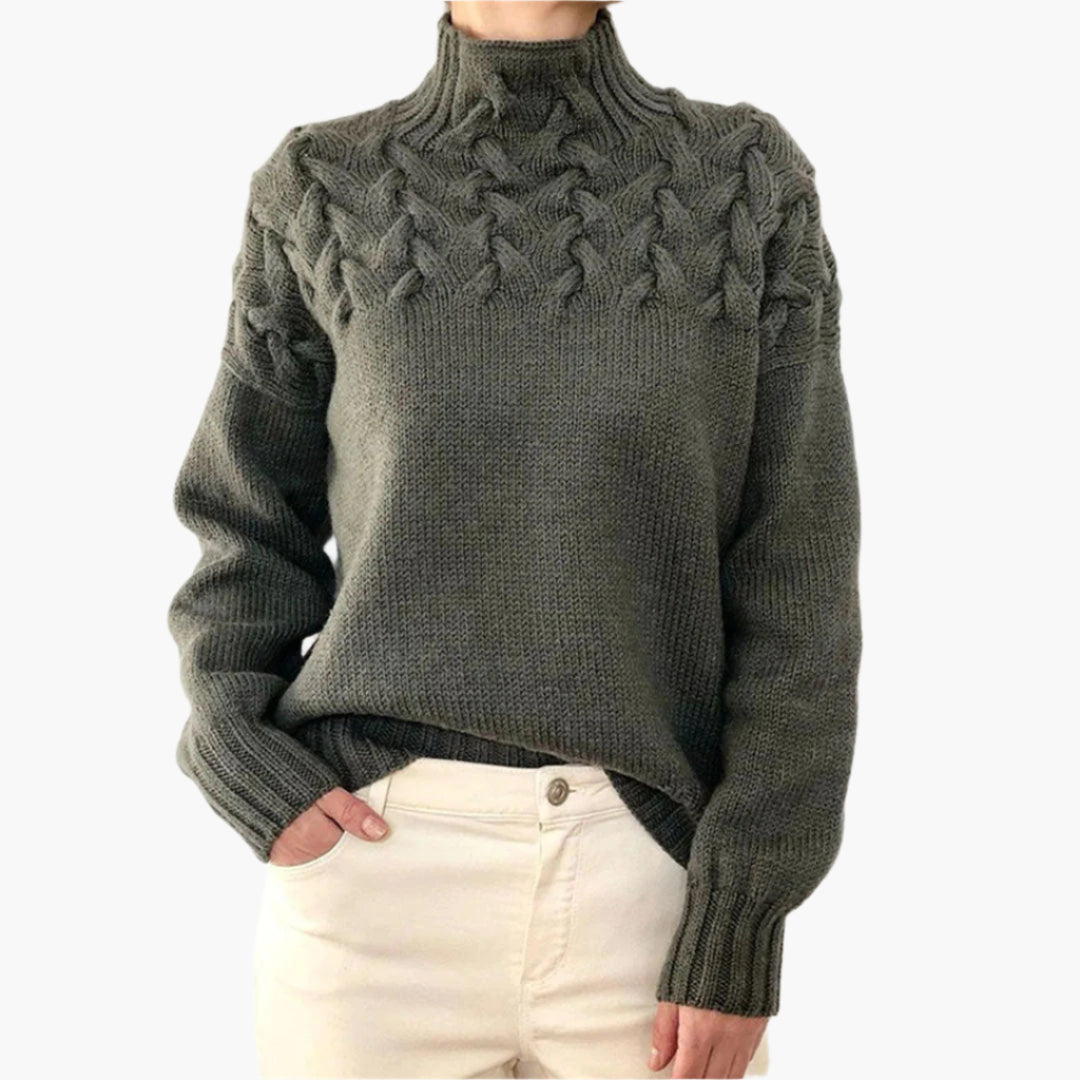 Pull à col montant torsadé pour femme – Style hivernal élégant et confortable