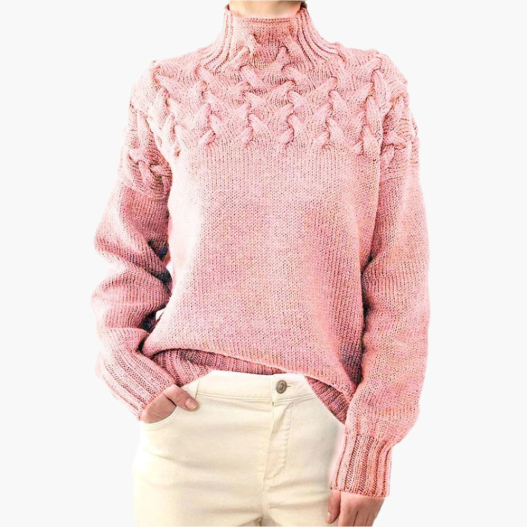 Pull à col montant torsadé pour femme – Style hivernal élégant et confortable