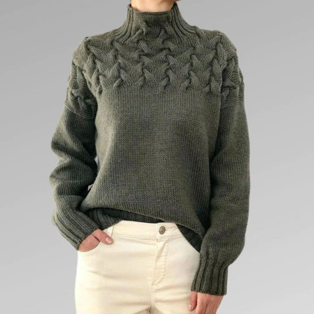 Pull à col montant torsadé pour femme – Style hivernal élégant et confortable