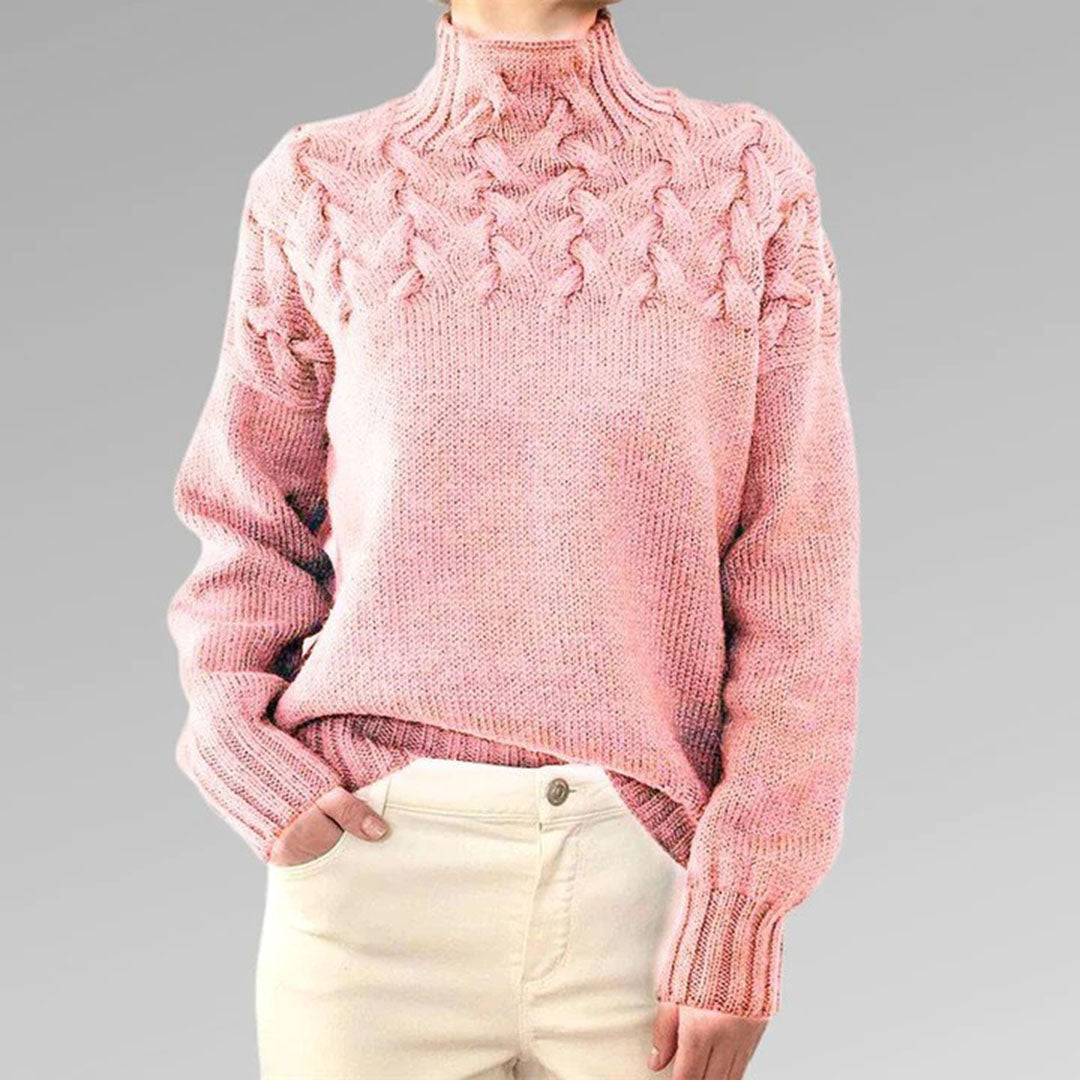 Pull à col montant torsadé pour femme – Style hivernal élégant et confortable