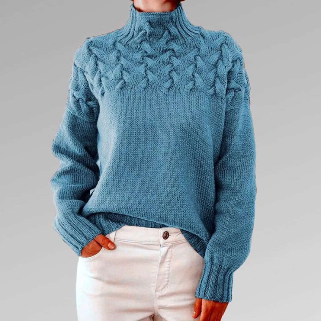 Pull à col montant torsadé pour femme – Style hivernal élégant et confortable