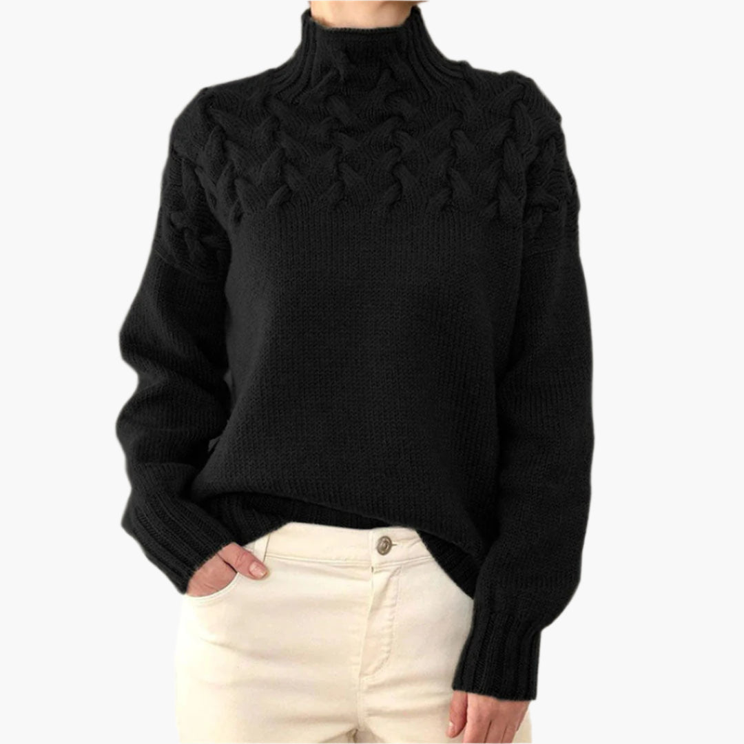 Pull à col montant torsadé pour femme – Style hivernal élégant et confortable