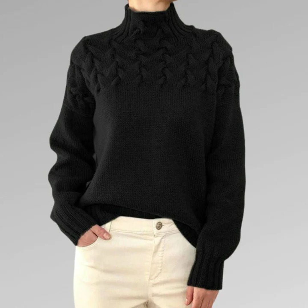 Pull à col montant torsadé pour femme – Style hivernal élégant et confortable