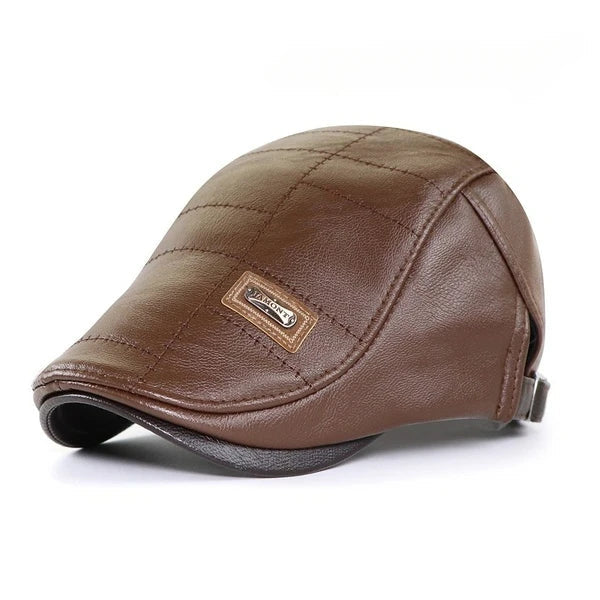 Christopher – Béret d'Hiver en Cuir Synthétique pour Hommes avec Visière