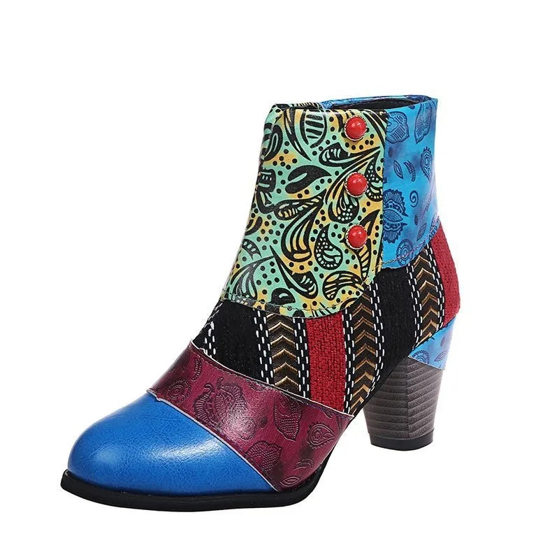 Helen – Bottines en Cuir Bohème Vintage et Talon Bas Confortable