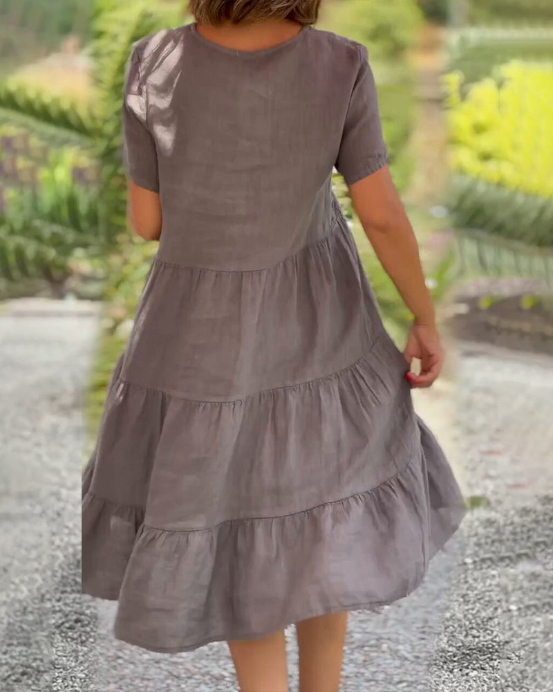 Robe Élégante en Coton Lin avec Encolure en V