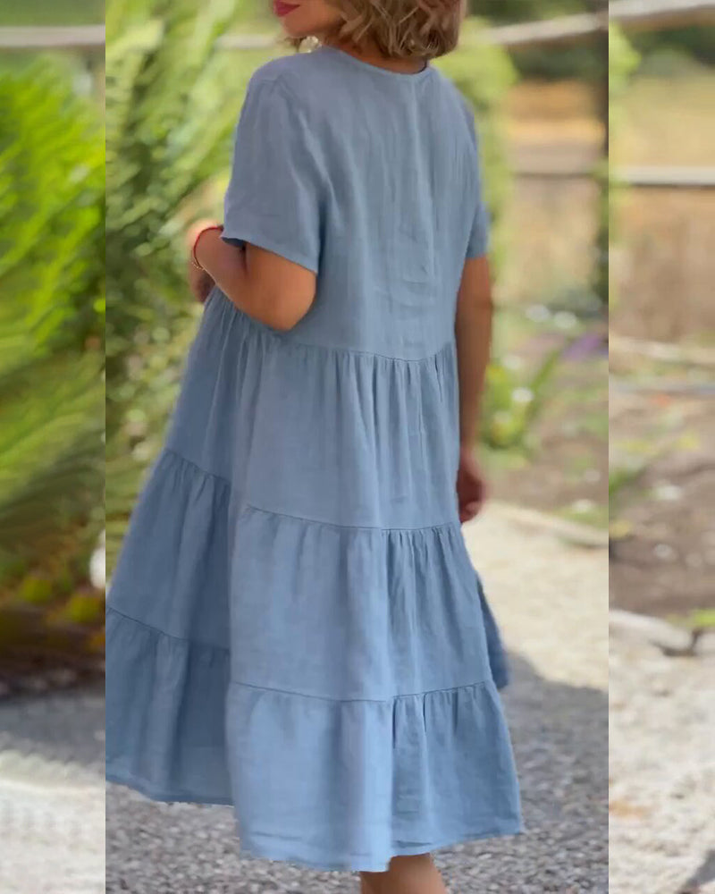 Robe Élégante en Coton Lin avec Encolure en V