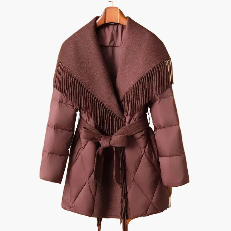 Manteau d'hiver femme style coréen avec ceinture et franges, coupe ample, tendance urbaine
