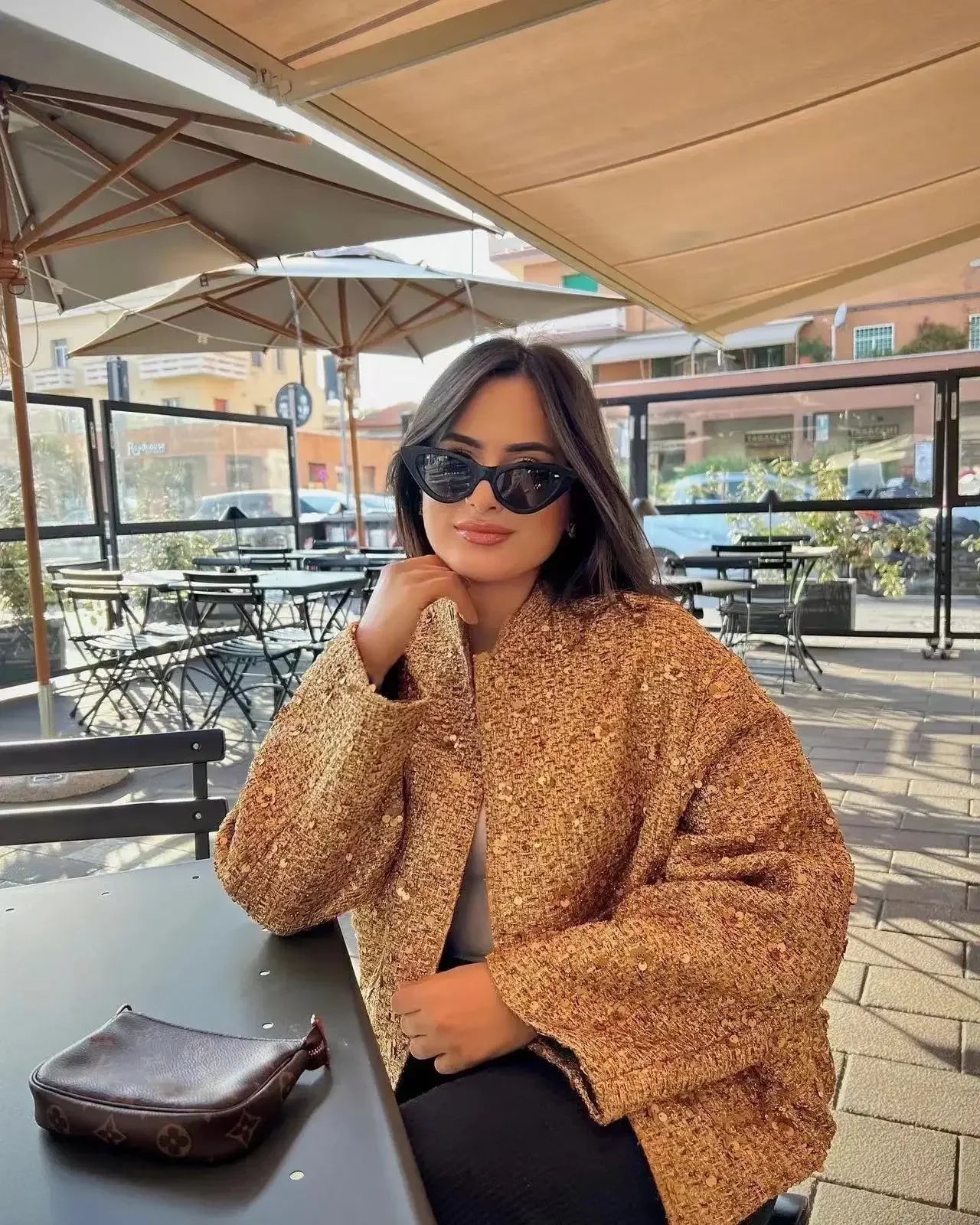 Kathleen – Veste Bomber à Paillettes Or pour Femme