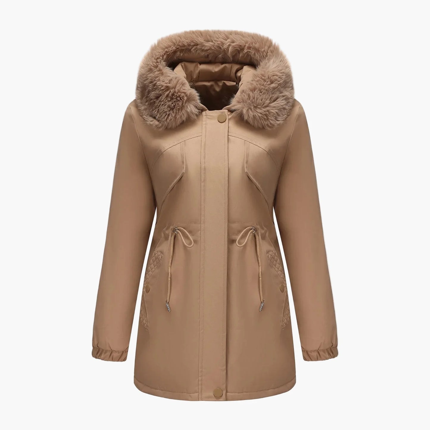 Manteau d'hiver à capuche pour femme, style élégant avec col en fausse fourrure