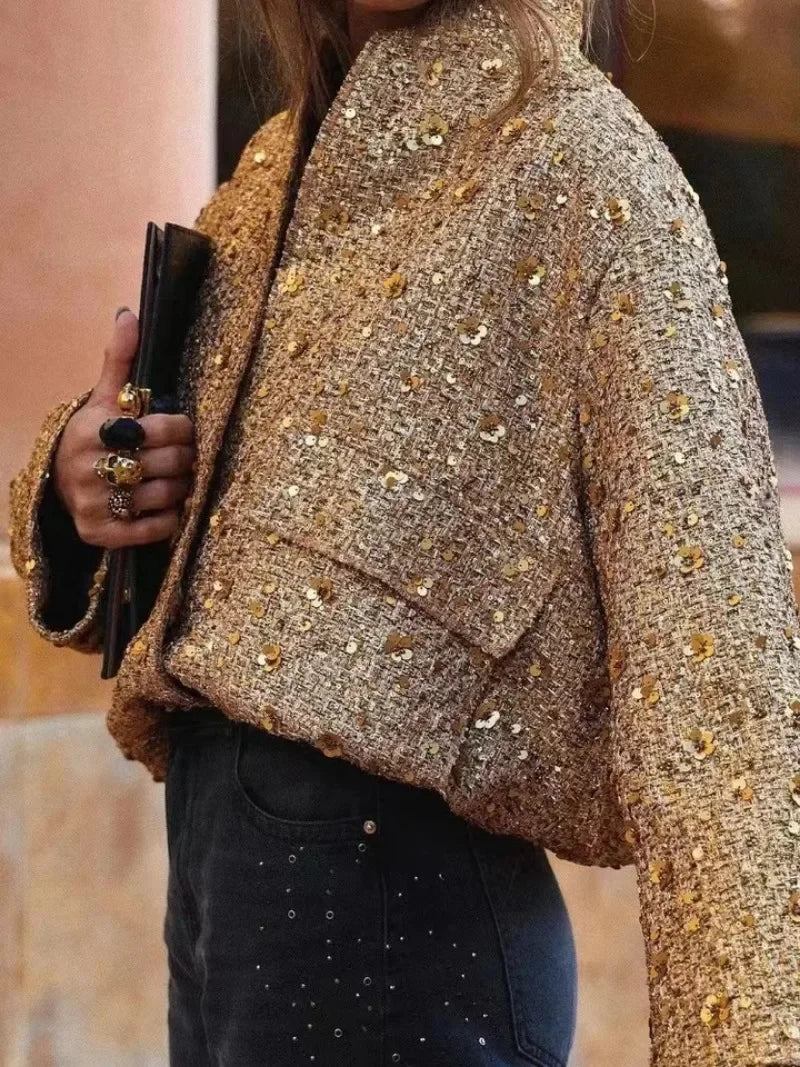 Kathleen – Veste Bomber à Paillettes Or pour Femme