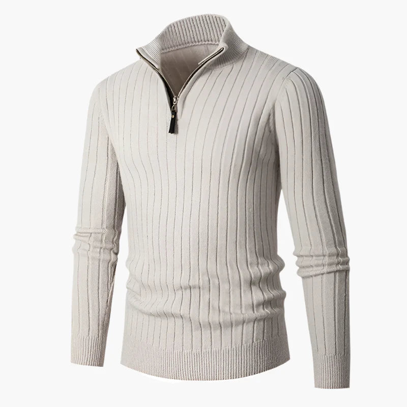 Pull zippé demi-fermeture style côtelé pour homme, élégant et confortable, idéal automne-hiver
