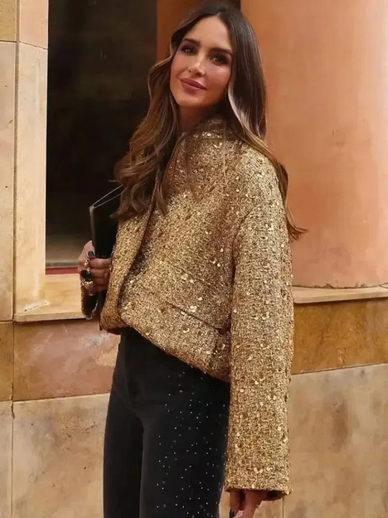 Kathleen – Veste Bomber à Paillettes Or pour Femme