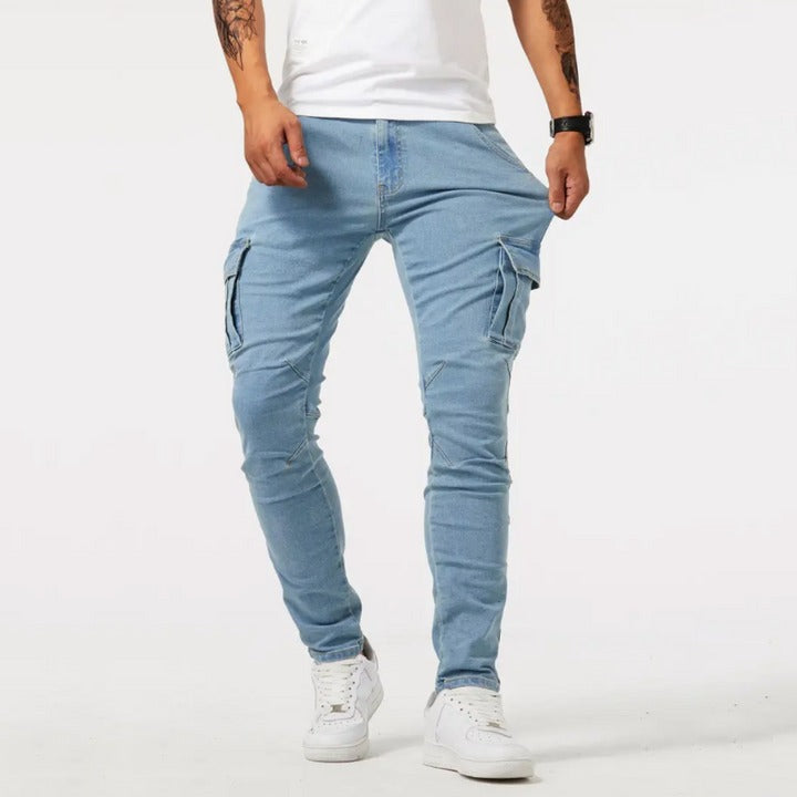 Pantalon Cargo en Denim Multi-Poches pour Hommes
