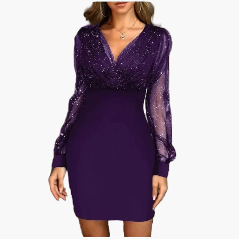 Robe de soirée élégante à manches longues transparentes pour femme - Style chic et glamour, idéale pour les fêtes et occasions spéciales