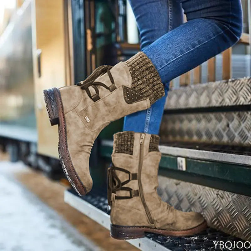Anna – Bottines Rétro Tricotées pour Femmes avec Fermeture Éclair Latérale
