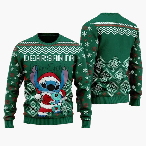 Pull de Noël unisexe style "ugly sweater" Stitch – Motif festif pour fans Disney, idéal fêtes et cadeaux