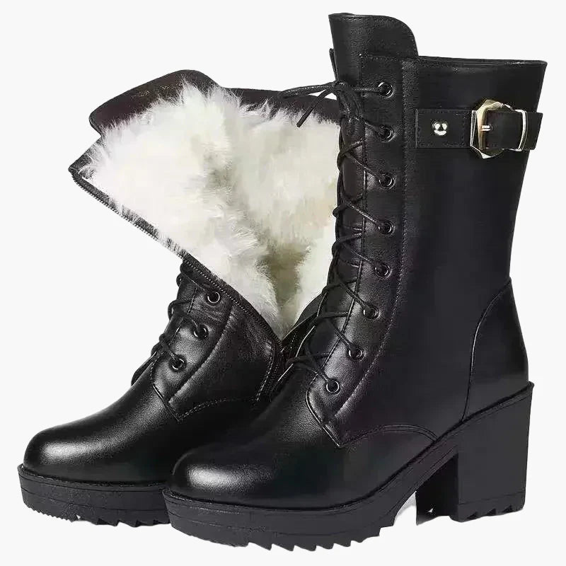 Bottes d'hiver femme à talon bloc style militaire avec doublure chaude