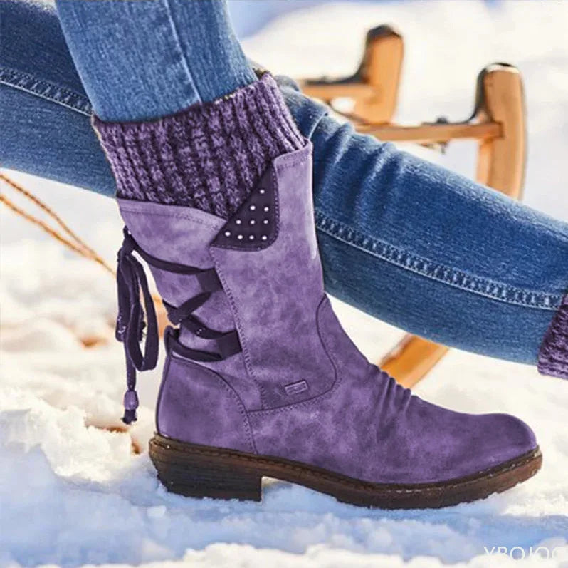 Anna – Bottines Rétro Tricotées pour Femmes avec Fermeture Éclair Latérale
